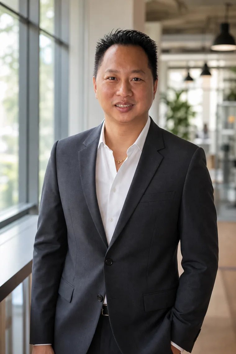 Minh Chau in a modern office setting